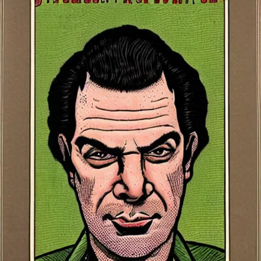 Image similar to a portrait of Steven Segal drawn by Robert Crumb