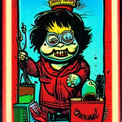 Image similar to a Garbage Pail Kids card Scary Larry Art Spiegelman art