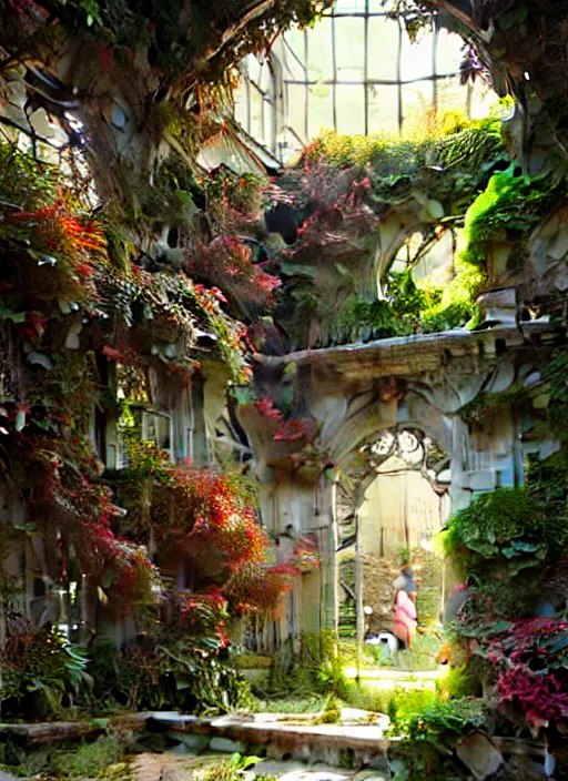 Image similar to secret garden, realistic, ornamental, art by Artgerm and Greg Rutkowski and WLOP