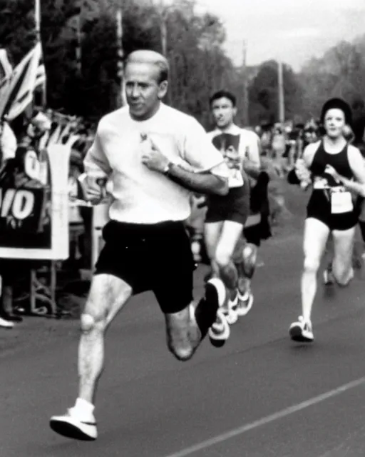 Image similar to film still close - up shot of joe biden running a marathon. photographic, photography