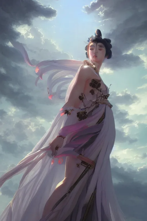 Prompt: goddess of the japan twilight, highly detailed, digital painting, artstation, concept art, smooth, sharp focus, illustration, unreal engine 5, 8 k, art by artgerm and greg rutkowski and edgar maxence