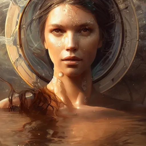 Image similar to a beautiful portrait of a water goddess with transparent skin by Greg Rutkowski and Raymond Swanland, Trending on Artstation, marine background, ultra realistic digital art