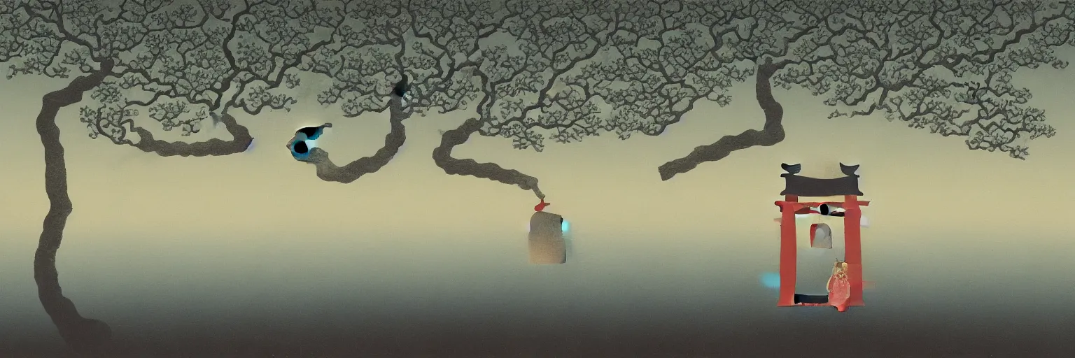 Image similar to japanese pagoda painting magritte