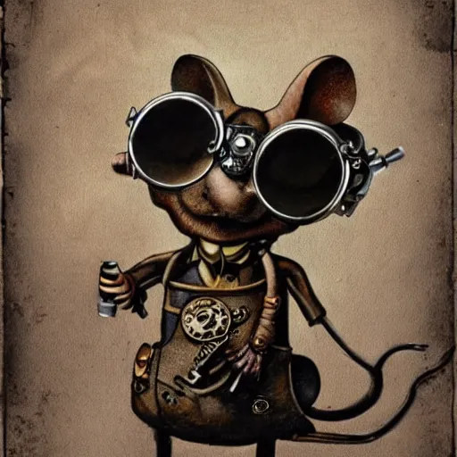 Image similar to a rat with steampunk googles, by ED roth