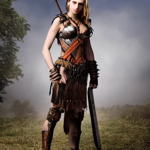 Prompt: full body photo of emma roberts as an amazon warrior