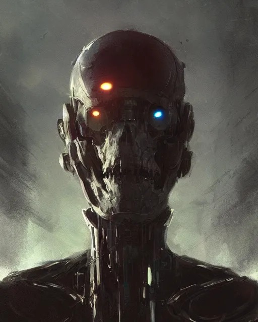 Image similar to bone storm, scifi character portrait by greg rutkowski, esuthio, craig mullins, 1 / 4 headshot, cinematic lighting, dystopian scifi gear, gloomy, profile picture, mechanical, half robot, implants, solarpunk