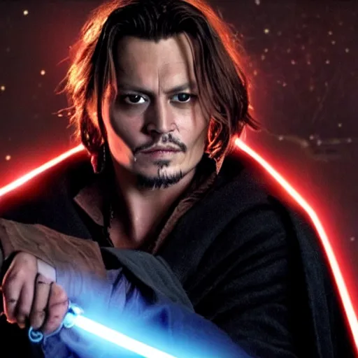 Prompt: awe inspiring Johnny Depp as a Jedi Master wielding a golden lightsaber Star Wars movie still 8k hdr amazing lighting