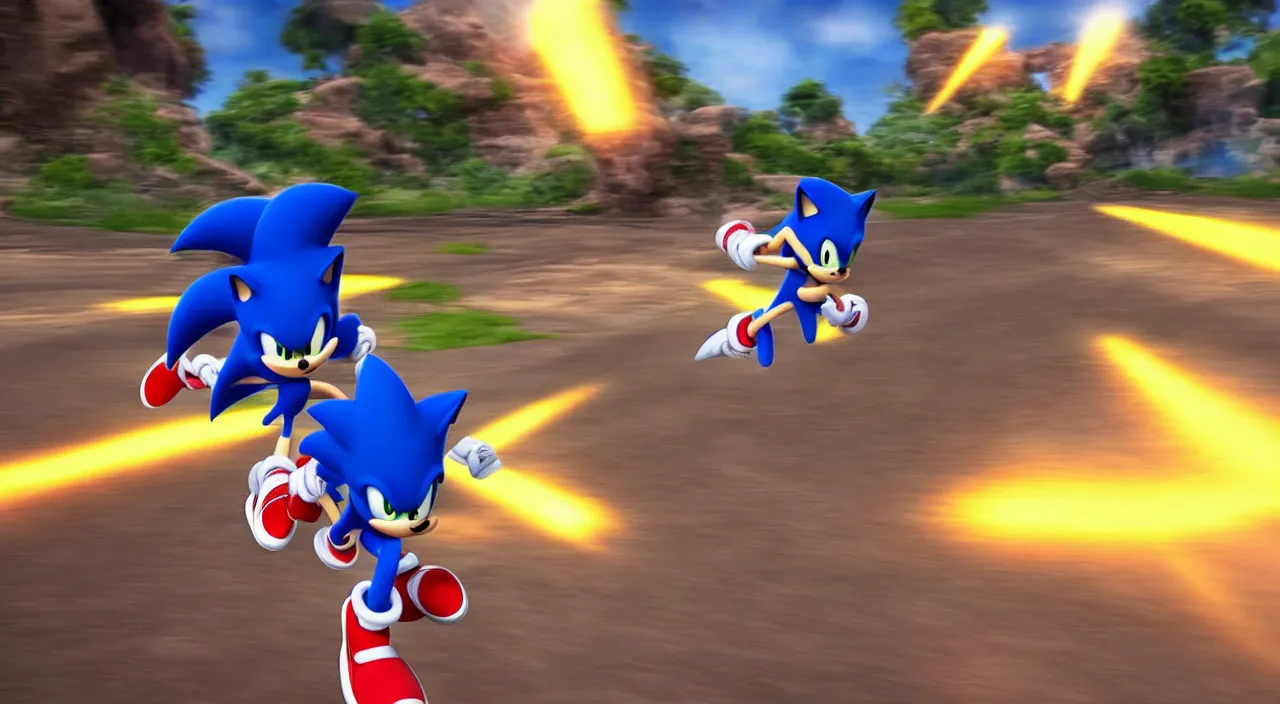 Prompt: Sonic going really fast, dramatic shot, motion blur, action, blue streaks, ultra realistic, cinematic