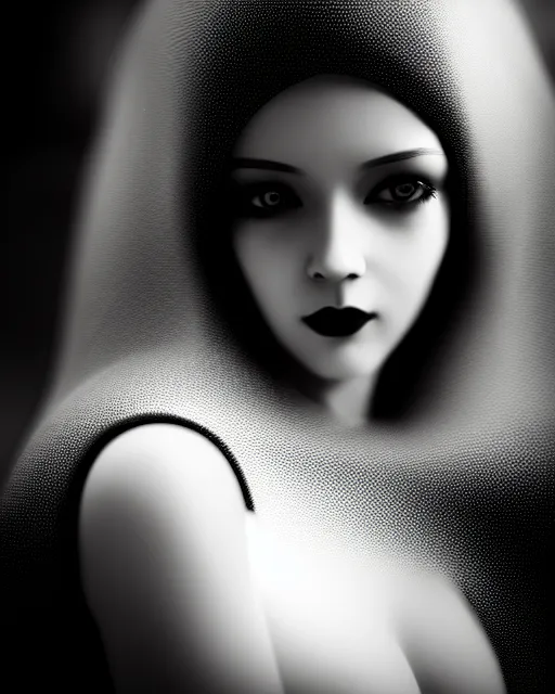 Image similar to black and white dreamy young beautiful female artificial intelligence, metropolis, cinematic, rim light, bokeh, photo - realistic, elegant, high detail, 8 k, masterpiece, photo taken in 1 9 3 0