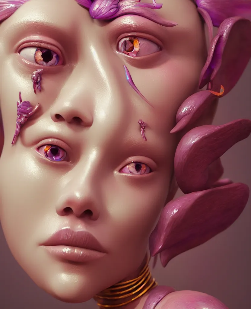 Image similar to goddess full painted acryllic sculpture close-up portrait. orchid bird betta fish, intricate artwork by Tooth Wu and wlop and beeple. octane render, trending on artstation, greg rutkowski very coherent symmetrical artwork. cinematic, hyper realism, high detail, octane render, 8k