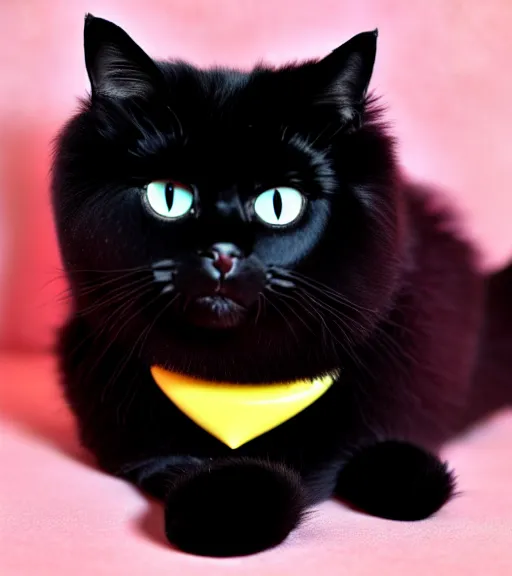 Image similar to chomusuke the black fluffy cat, chantilly - tiffany cat