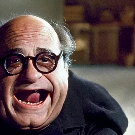 Image similar to Movie still of Danny Devito playing the role of Batman