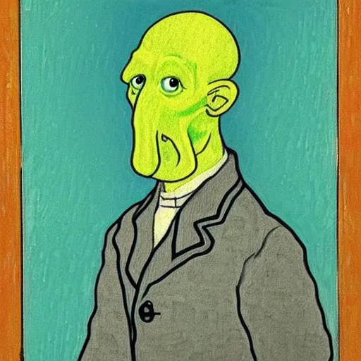 Image similar to handsome squidward portrait, van gogh art style