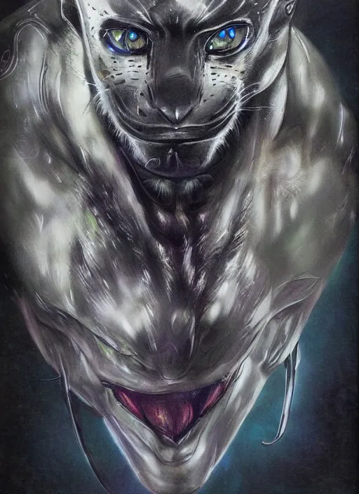 Image similar to panther warrior portrait, anthropomorphic, yoshitaka amano style