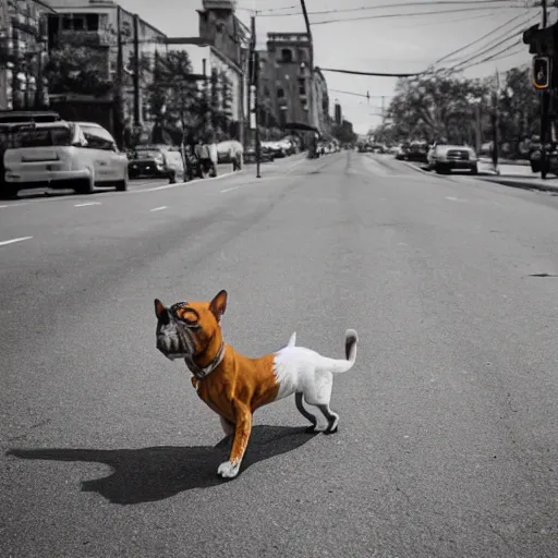 Prompt: photo of catdog walking across the street, realism, photo-realism, hyper-realism, leica 35mm