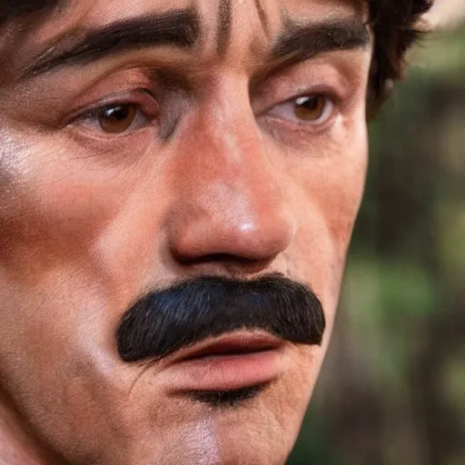 Image similar to a close up of mario's face ( live action, good high detailed face )