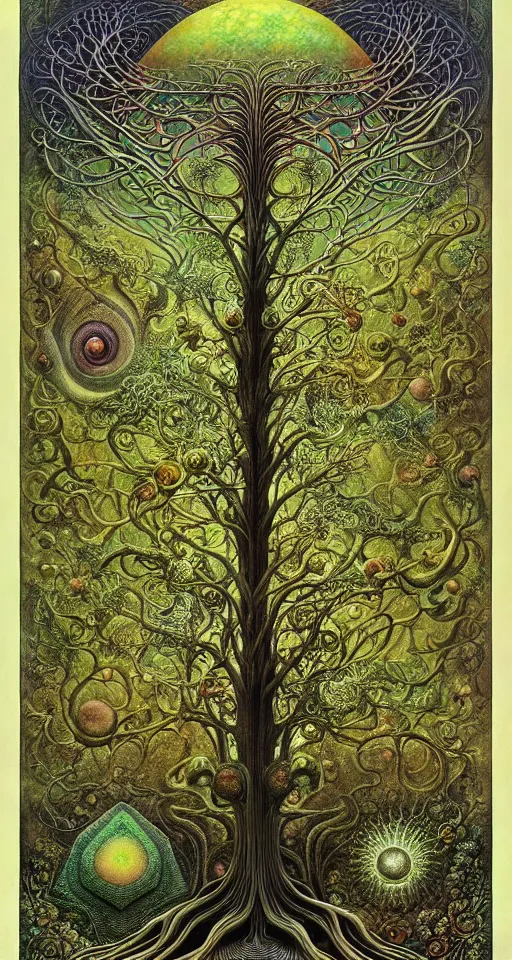 Image similar to tree of life by roger dean and andrew ferez, art forms of nature by ernst haeckel, divine chaos engine, symbolist, visionary, art nouveau, botanical fractal structures, organic, detailed, realistic, surreality