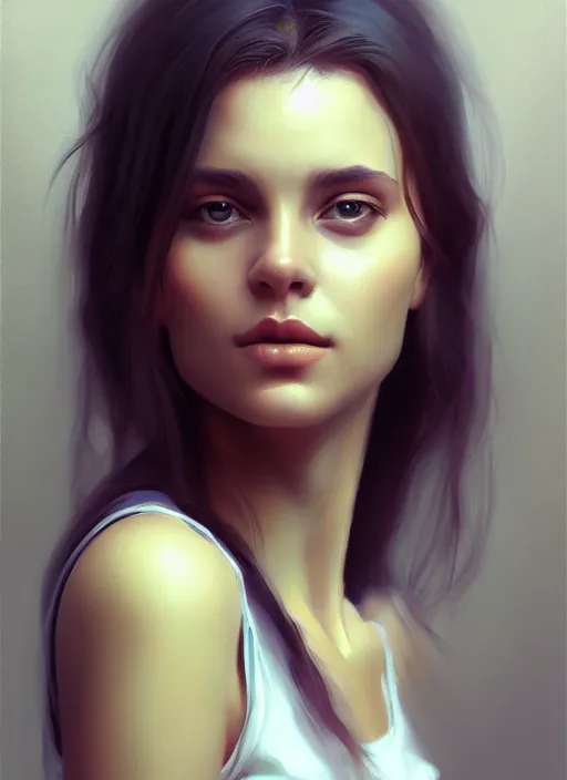 Image similar to portrait of a gorgeous young woman in the style of stefan kostic, artstation, concept art, realistic photo, smooth, insanely detailed