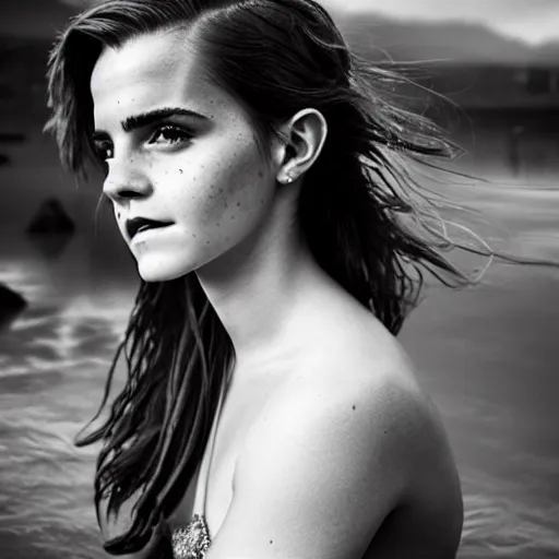 Prompt: a portrait of emma watson as a mermaid in a scenic environment by elsa bleda