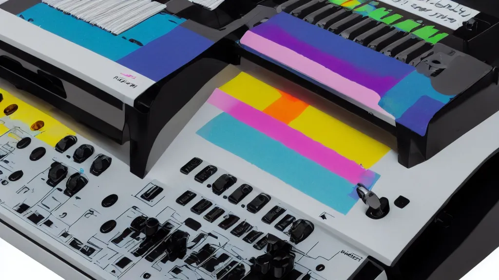 Prompt: cmyk risograph print unemotional drop synthesizer