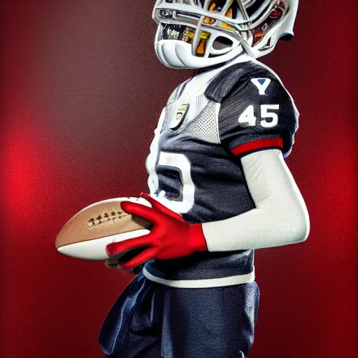 Prompt: anthropomorphic ibis holding an american football and wearing an american football jeresey, intricate, elegant, highly detailed, digital painting, artstation, concept art, smooth, sharp focus, contemporary fashion shoot, by edward robert hughes, annie leibovitz and steve mccurry, david lazar, jimmy nelsson, hyperrealistic, octane render