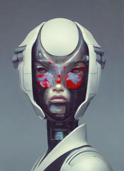 Prompt: portrait of a futuristic geisha cyborg, thick brush strokes, in the style of ghost in the shell, kintsugi, modern fine art, fractal, intricate, elegant, highly detailed, digital photography, subsurface scattering, by jheronimus bosch and greg rutkowski,