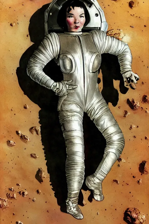 Prompt: upper body portrait of bjork wearing a huge leather spacesuit on Mars by norman rockwell and mandy jurgens and john singer sargent