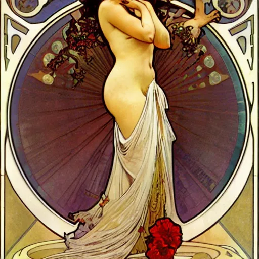 Prompt: happy bimbo by alphonse mucha