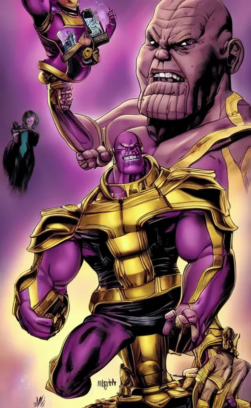 Prompt: photo of thanos ( marvel ) as a ventriloquist dummy. hq