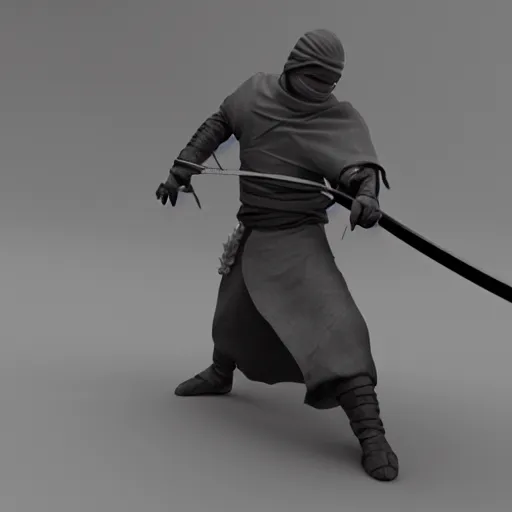 Image similar to a ninja holding a sword, 3 d render octane, trending on artstation