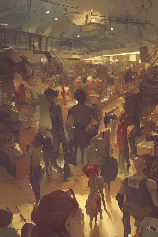 Prompt: inside a crowded dystopian supermarket behance hd artstation by jesper ejsing, by rhads, makoto shinkai and lois van baarle, ilya kuvshinov, ossdraws, that looks like it is from borderlands and by feng zhu and loish and laurie greasley, victo ngai, andreas rocha