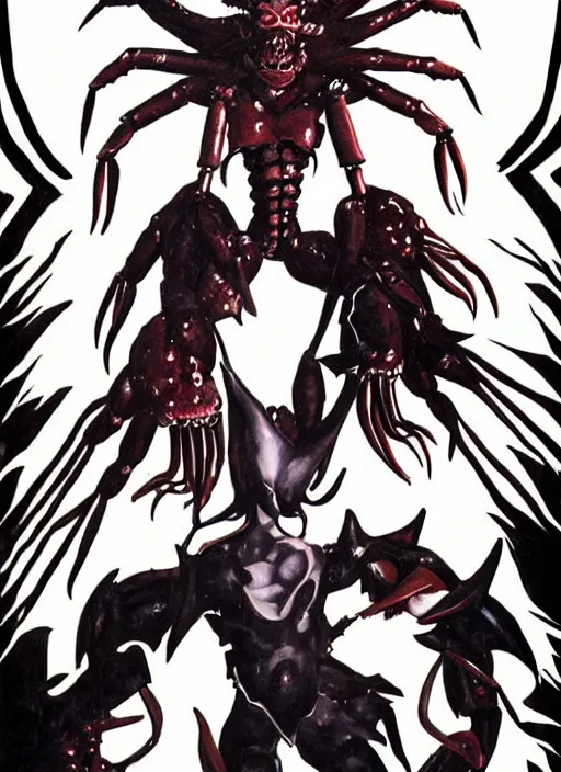 Prompt: shin megami tensei art of a demon called mi - go, crustacean, art by kazuma kaneko, ( ( ( ( ( ( ( ( ( ( human ) ) ) ) ) ) ) ) ) ) demonic! compedium!, digital drawing, white background, high quality, highly detailed