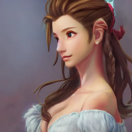 Prompt: aerith gainsborough by nick silva, ja mong, digital, trending artstation