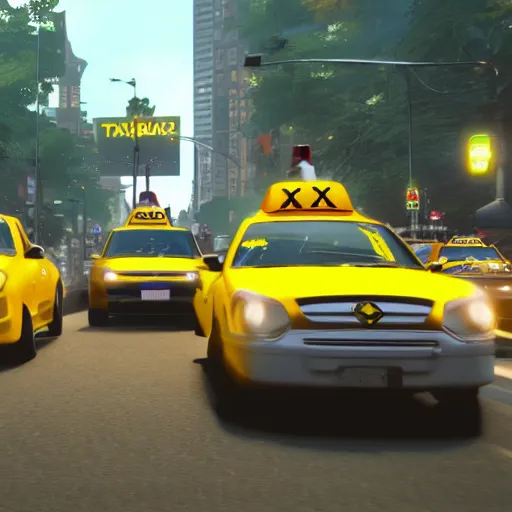 Prompt: ps 4 about a frog driving a taxi, unreal 4 screenshot,