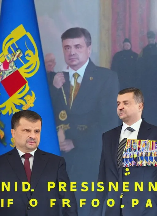 Image similar to the president of ukraine stands at the front in a photorealistic way