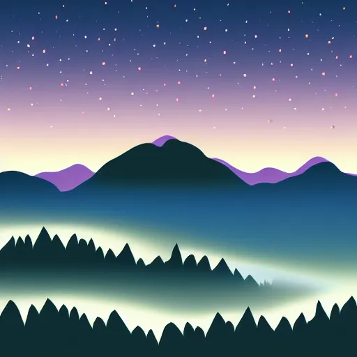 Prompt: a mountain range at night, vector-based