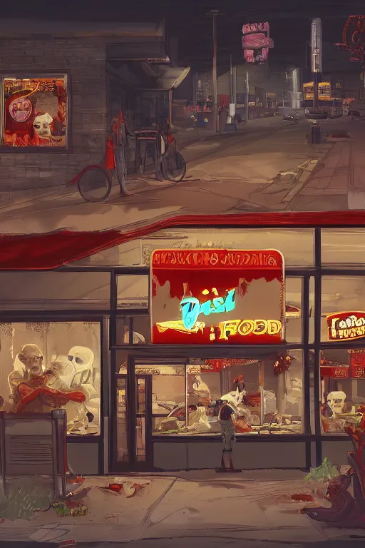 Prompt: the fast food restaurant of the dead, artstation