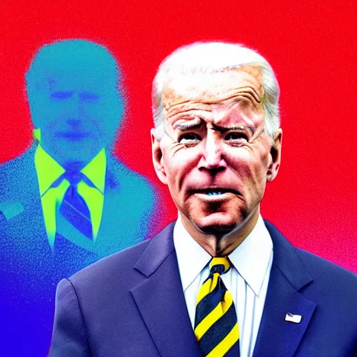 Prompt: god emperor joe biden. laser eyes. fantasy art. vhs filter effect.