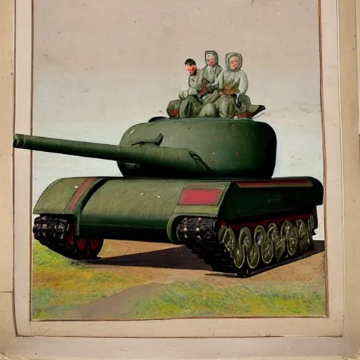 Prompt: 17th century painting of T-34-85 tank