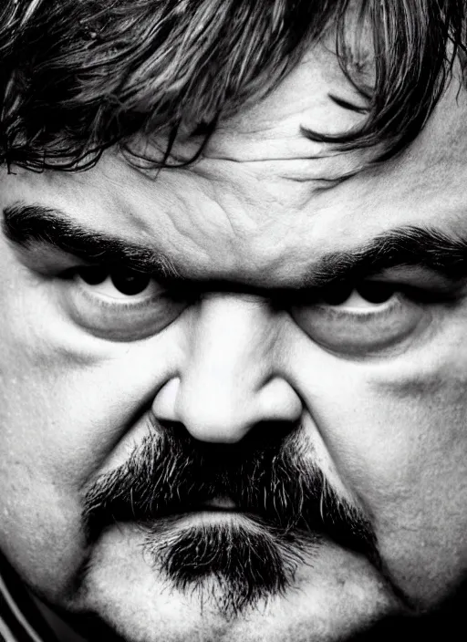 Prompt: photorealistic portrait photograph of jack black looking at you with a goofy expression, depth of field, soft focus, highly detailed, intricate, realistic, national geographic cover, soft glow, textured skin