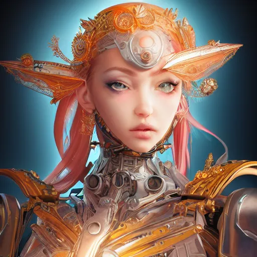 Image similar to studio portrait of lawful good colorful female holy mecha paladin absurdly beautiful, elegant, young sensual graceful woman, ultrafine hyperrealistic detailed face illustration by kim jung gi, irakli nadar, intricate linework, sharp focus, bright colors, matte, octopath traveler, final fantasy, unreal engine highly rendered, global illumination, radiant light, intricate environment