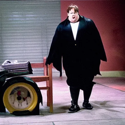 Prompt: Chris Farley as Batman