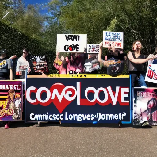 Image similar to a sign that says comicsgate is a love group