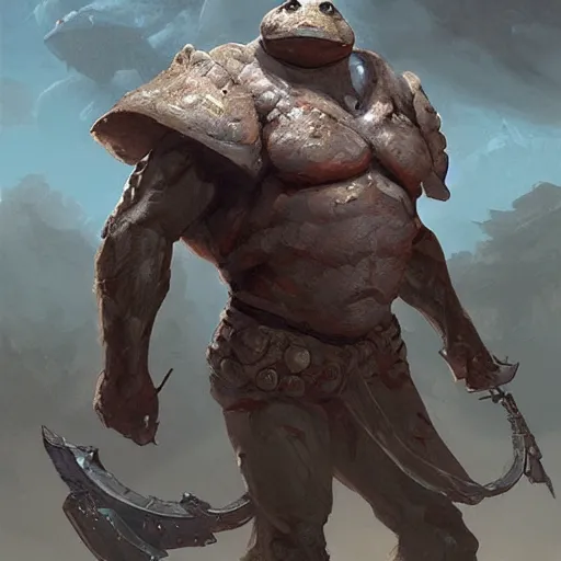 Image similar to bulky anthropomorphic turtle warrior, greg rutkowski