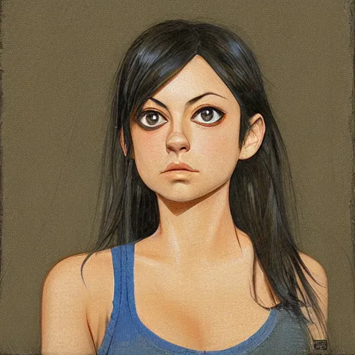 Image similar to anime mila kunis by by Hasui Kawase by Richard Schmid