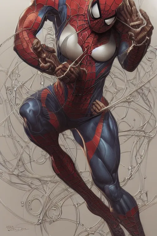 Prompt: muscled Spiderman heroine, intricate, elegant, highly detailed, centered, digital painting, artstation, concept art, smooth, sharp focus, illustration, art by artgerm and donato giancola and Joseph Christian Leyendecker, Ross Tran, WLOP