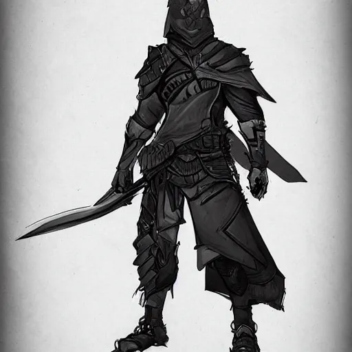 Prompt: sketch character design concept art, a stealthy warrior, fantasy, digital art trending on artstation
