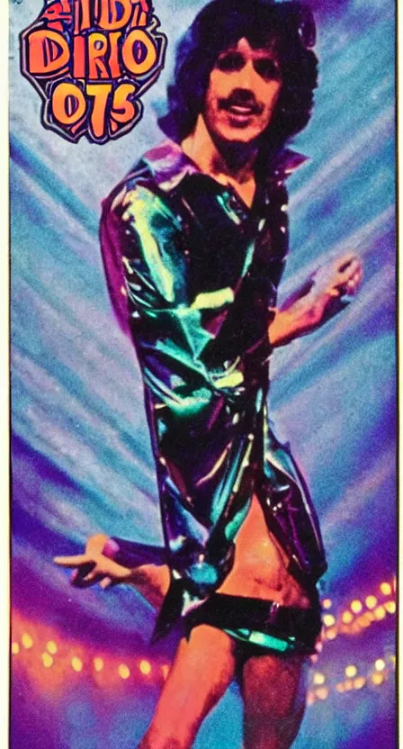 Image similar to antichrist dancing at Studio 54, disco, bright lights, 1976, bad color vhs