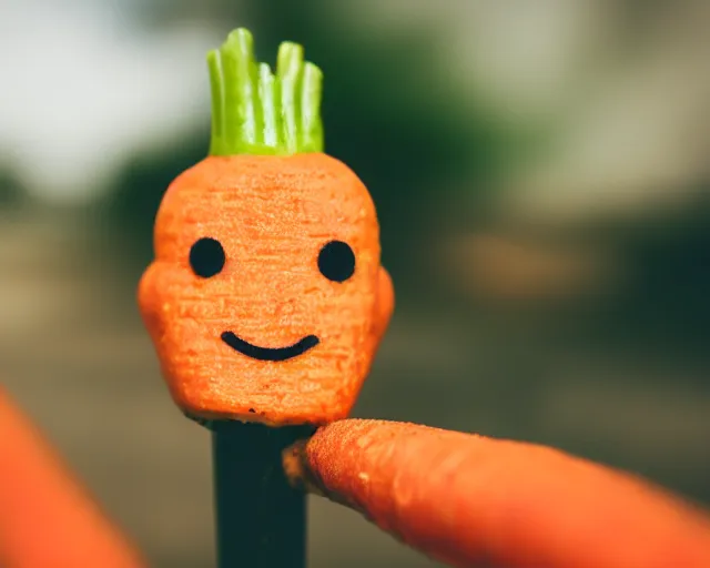 Image similar to photography of a carrot with the face of elon musk, dof and bokeh