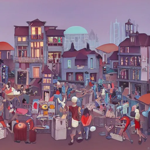 Prompt: painting of a town, by rik oostenbroek, james jean, amy sol